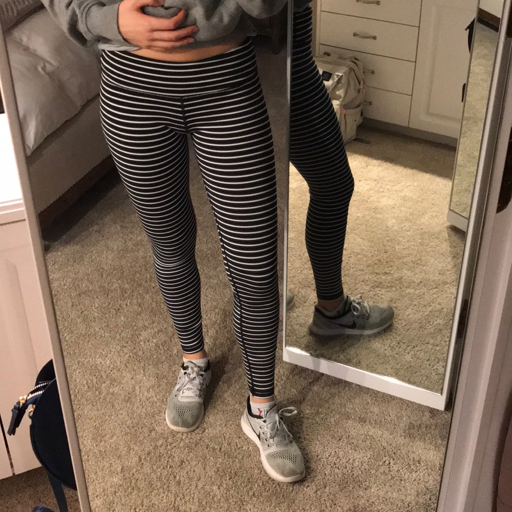Black and White Striped Workout Leggings